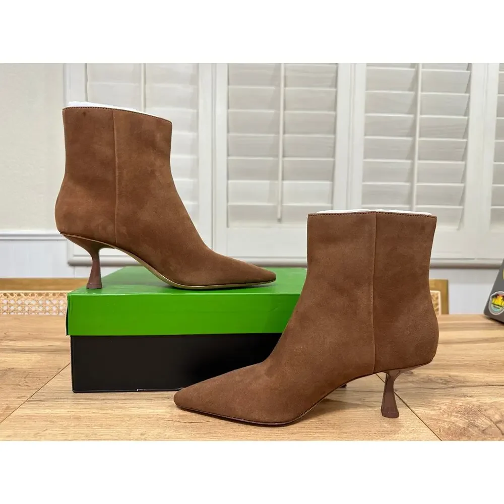 Kate Spade Adele Bootie Hot Chocolate Suede 6.5 Pre-Loved Kitten Heel Pointy Toe